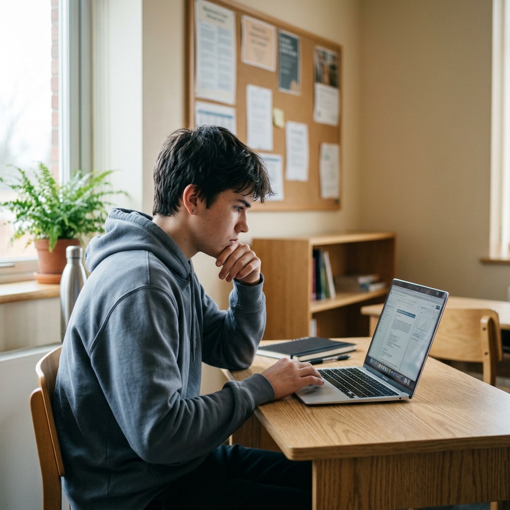 Student working with a laptop
